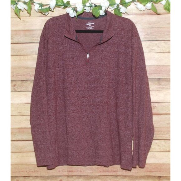 Claiborne Men's Maroon Pullover Sweater Size XXL Long Sleeve 1/4 Zip - Picture 1 of 7